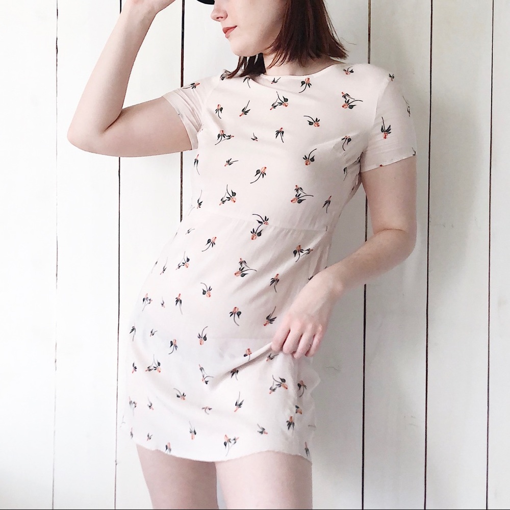 Free People Sheer Rose Mini Skater Dress Pink